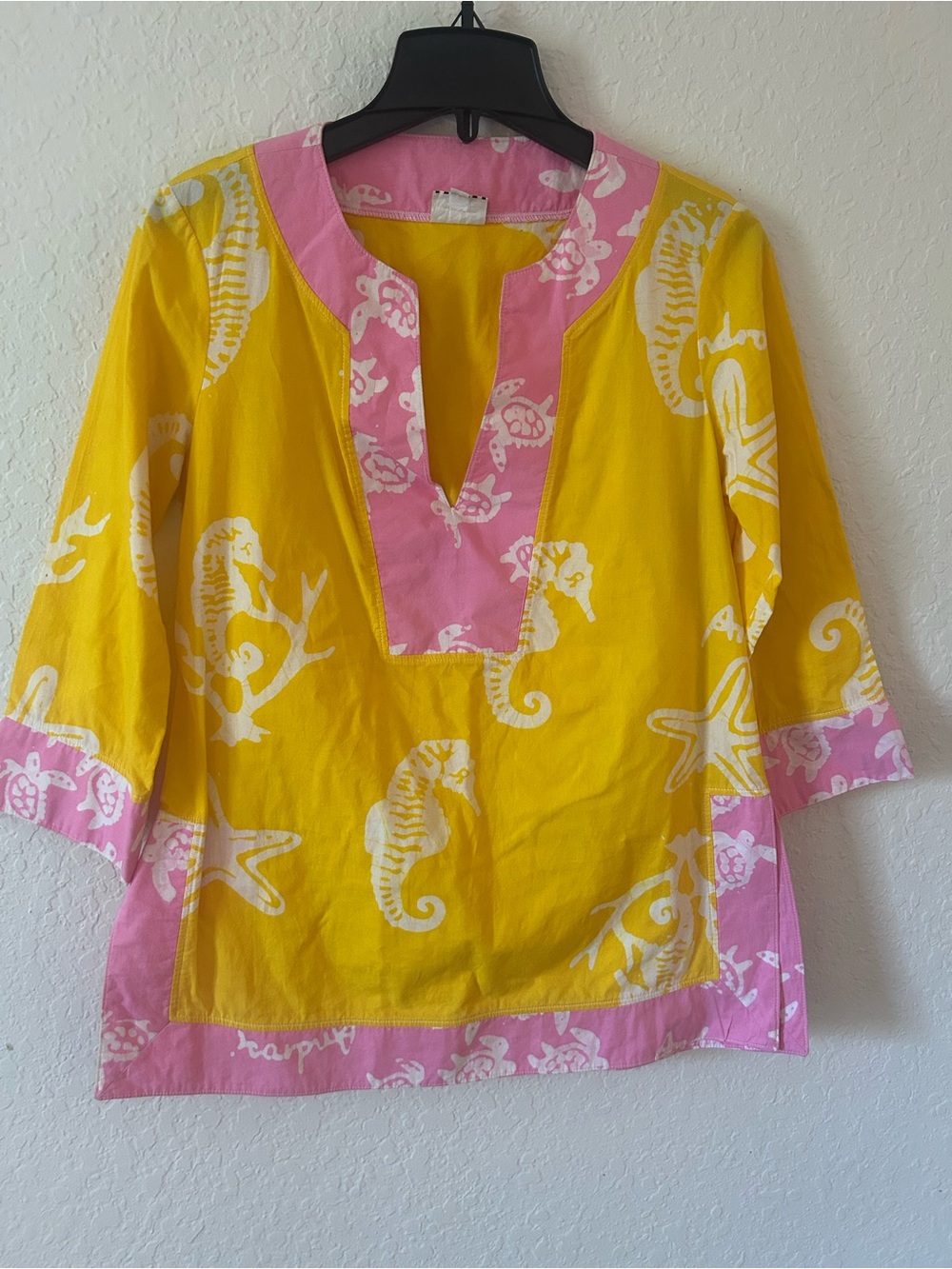 Cabana Life Yellow and Pink Seahorse Print Tunic